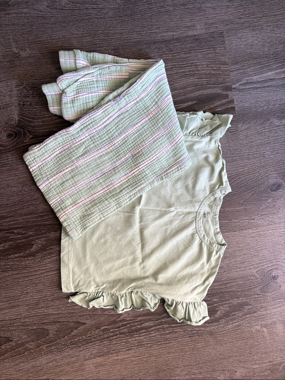 Girls' Light Sage Ruffle Sleeve Tee and Matching Muslin Pant Set